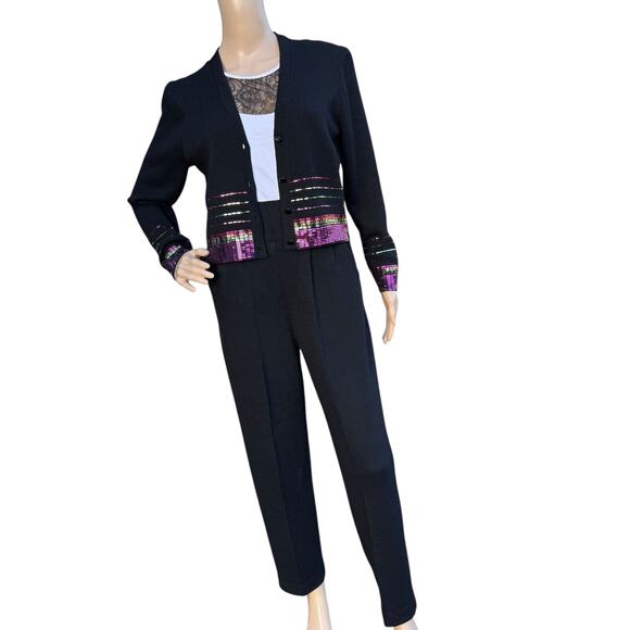 Vintage St. John Santana Knit 2pc Paillette Jacket & Pant Set Size 4 - Picture 7 of 15